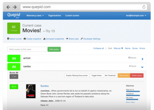 screenshot - image of search relevancy tool, Quepid